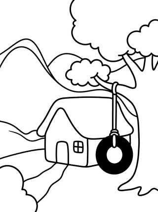 Desenho de Casita en la Montaña con Columpio para colorir e imprimir grátis