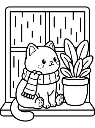 Desenho de Gatito en la Ventana Lluviosa para colorir e imprimir grátis