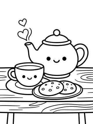 Desenho de La Hora del Té en la Cocina Tierna para colorir e imprimir grátis