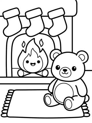 Desenho de Chimenea Acogedora con Osito para colorir e imprimir grátis