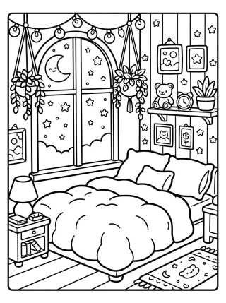 Desenho de Cuarto Acogedor con Ventana para colorir e imprimir grátis