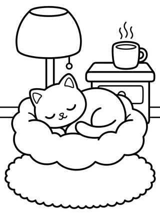 Desenho de Habitación Acogedora del Gatito para colorir e imprimir grátis