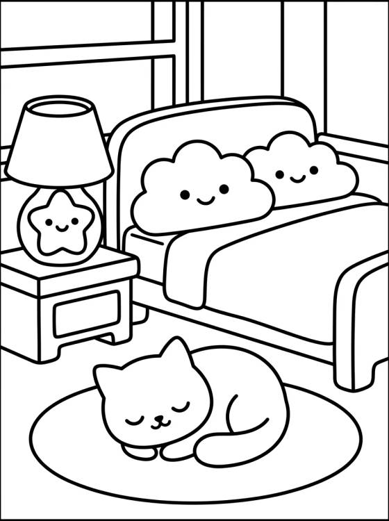 Desenho de Habitación Acogedora Kawaii para colorir e imprimir grátis