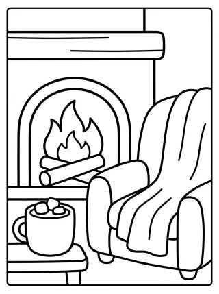 Desenho de Sala de Estar con Chimenea Acogedora para colorir e imprimir grátis