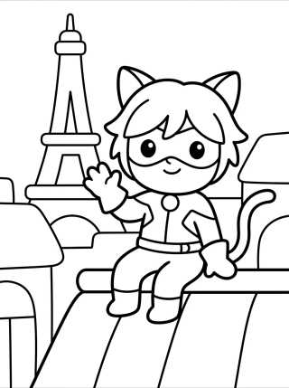 Desenho de Cat Noir Saludando en los Tejados de París para colorir e imprimir grátis