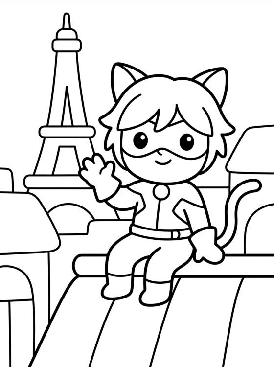 Desenho de Cat Noir Saludando en los Tejados de París para colorir e imprimir grátis