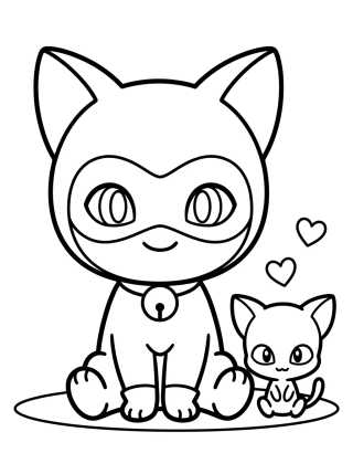 Desenho de Cat Noir Chibi con Plagg para colorir e imprimir grátis