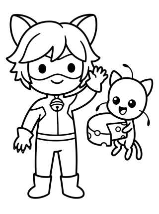 Desenho de Cat Noir con Plagg para colorir e imprimir grátis