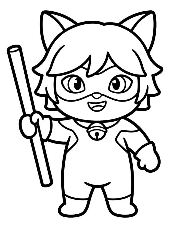Desenho de Cat Noir con su Bastón para colorir e imprimir grátis