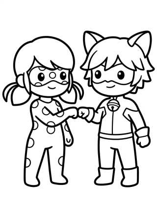 Desenho de Cat Noir y Ladybug Chibi para colorir e imprimir grátis
