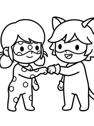 Desenho de Cat Noir y Ladybug Juntos para colorir e imprimir grátis
