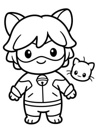 Desenho de Cat Noir y el Kwami Plagg para colorir e imprimir grátis