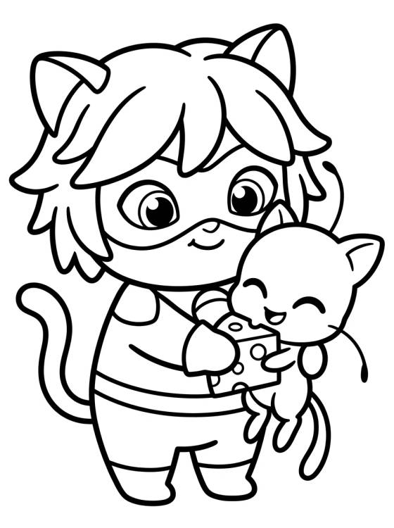 Desenho de Cat Noir y Plagg Tiernos para colorir e imprimir grátis