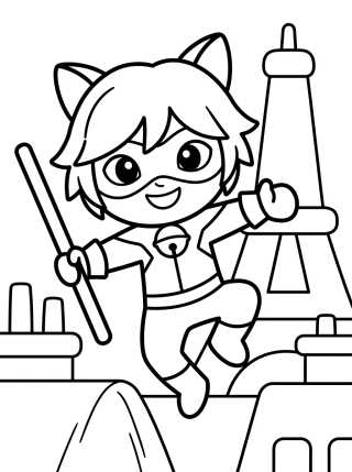 Desenho de Cat Noir en Acción Heroica para colorir e imprimir grátis