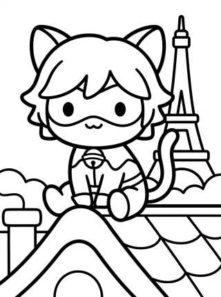 Desenho de Cat Noir en los Tejados de París para colorir e imprimir grátis