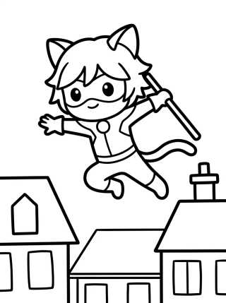 Desenho de Cat Noir Saltando en el Tejado para colorir e imprimir grátis