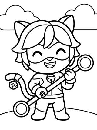Desenho de Cat Noir Sonriendo con su Bastón para colorir e imprimir grátis