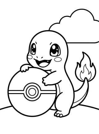 Desenho de Charmander Jugando con una Pokébola para colorir e imprimir grátis