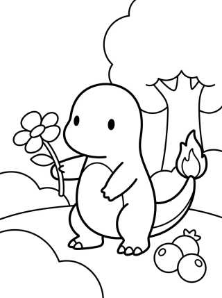 Desenho de Charmander Jugando en el Bosque para colorir e imprimir grátis