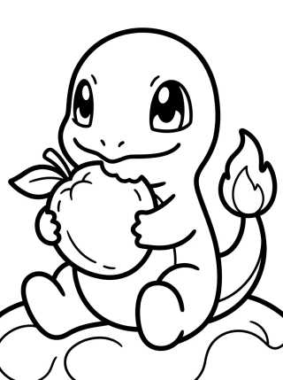 Desenho de Charmander Comiendo Fruta para colorir e imprimir grátis
