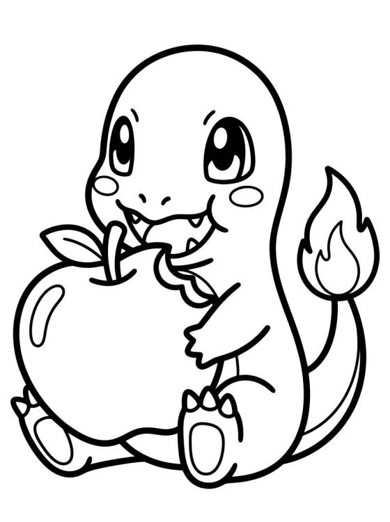 Desenho de Charmander Comiendo Manzana para colorir e imprimir grátis