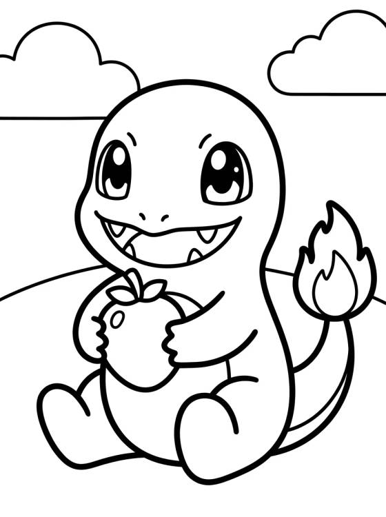 Desenho de Charmander Comiendo una Fruta para colorir e imprimir grátis
