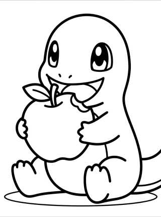 Desenho de Charmander Comiendo una Manzana para colorir e imprimir grátis