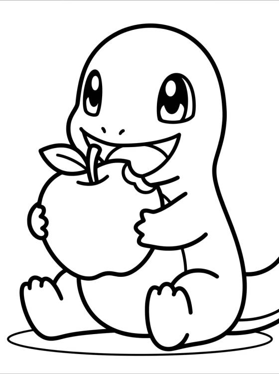 Desenho de Charmander Comiendo una Manzana para colorir e imprimir grátis
