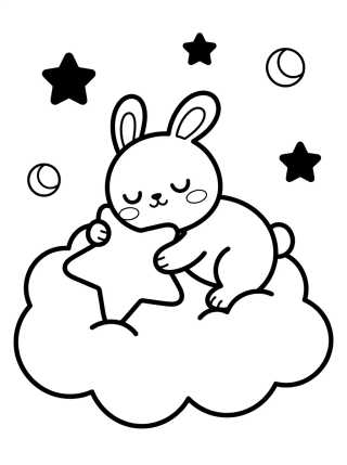 Desenho de Conejito Durmiendo en una Nube para colorir e imprimir grátis