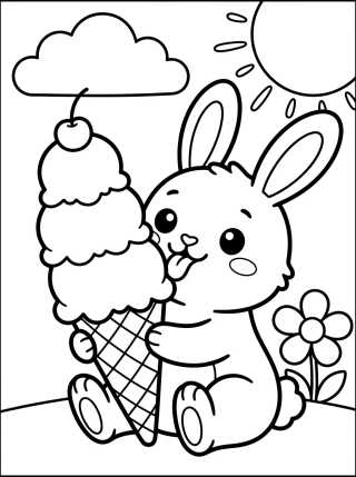 Desenho de Conejito Tierno Disfrutando un Helado para colorir e imprimir grátis