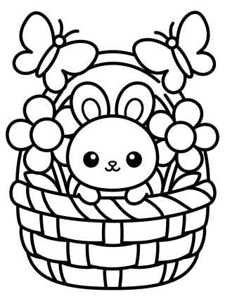 Desenho de Conejito en Cesta de Flores para colorir e imprimir grátis