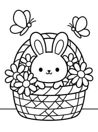 Desenho de Conejito en Cesta de Flores para colorir e imprimir grátis