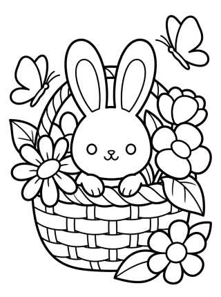 Desenho de Conejito Saliendo de la Cesta de Flores para colorir e imprimir grátis