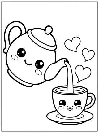 Desenho de Tetera y Taza Sonrientes para colorir e imprimir grátis