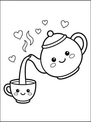 Desenho de Tetera y Taza Sonrientes para colorir e imprimir grátis