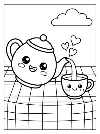 Desenho de Tetera Sonriente y Tacita Amiga para colorir e imprimir grátis