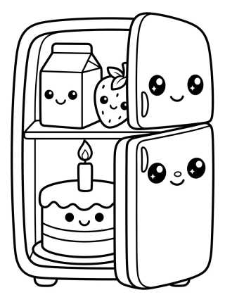 Desenho de Nevera Kawaii Rellena de Dulces para colorir e imprimir grátis