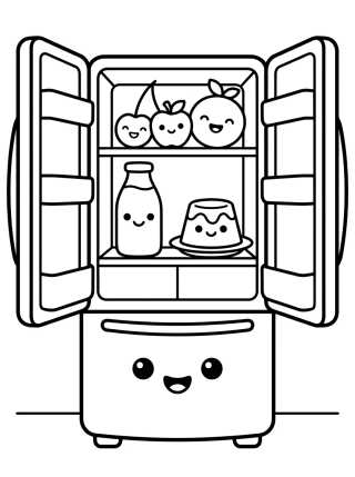 Desenho de Refrigerador Kawaii Lleno de Delicias para colorir e imprimir grátis