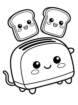 Desenho de Tostadora Alegre y Tostadas Sonrientes para colorir e imprimir grátis