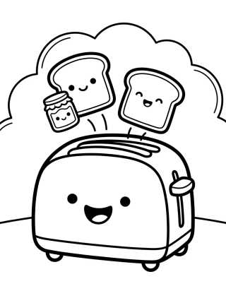 Desenho de Tostadora Feliz y Tostadas Dulces para colorir e imprimir grátis