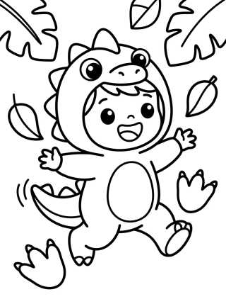 Desenho de Dan Jugando al Dinosaurio para colorir e imprimir grátis