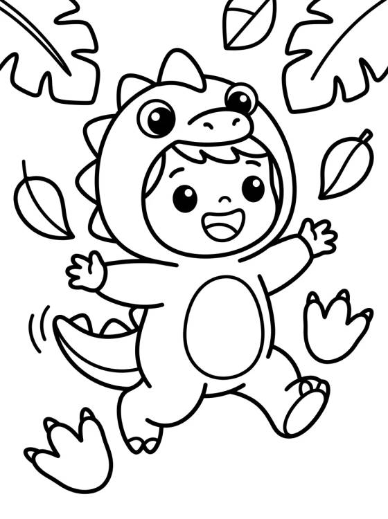 Desenho de Dan Jugando al Dinosaurio para colorir e imprimir grátis