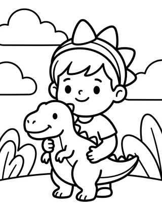 Desenho de Dan Jugando a los Dinosaurios para colorir e imprimir grátis