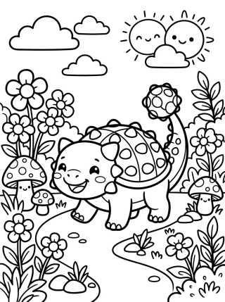 Desenho de Anquilosaurio Tierno en el Jardín para colorir e imprimir grátis