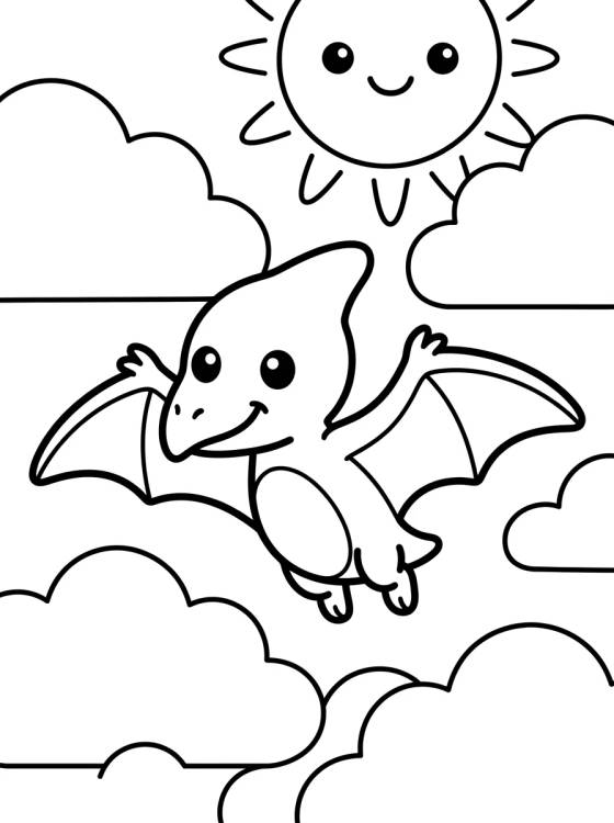 Desenho de Bebé Pterodáctilo Volando para colorir e imprimir grátis