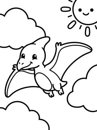 Desenho de Pterodáctilo Bebé Volando en las Nubes para colorir e imprimir grátis
