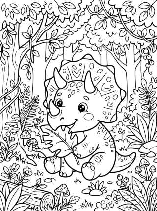 Desenho de Triceratops Amigable Comiendo Hoja para colorir e imprimir grátis