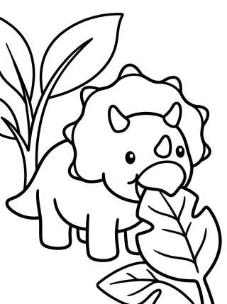 Desenho de Triceratops Amigable Comiendo Hojas para colorir e imprimir grátis