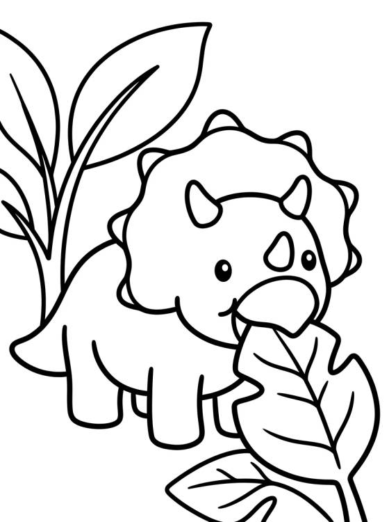 Desenho de Triceratops Amigable Comiendo Hojas para colorir e imprimir grátis