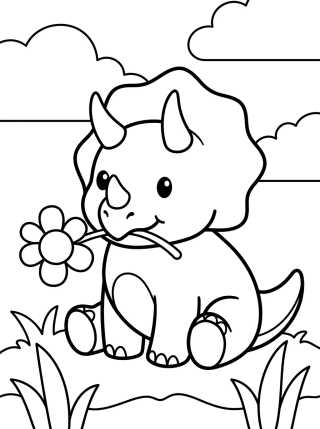 Desenho de Triceratops con Florecita para colorir e imprimir grátis